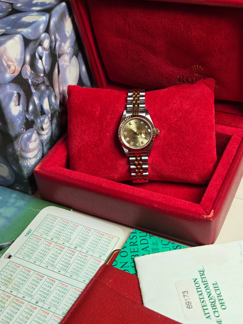 Rolex Lady Datejust 26 | Ref: 69173 | Champagne Big Diamond Dial | Un-polished | Full-Set |1997 | Excellent Condition!