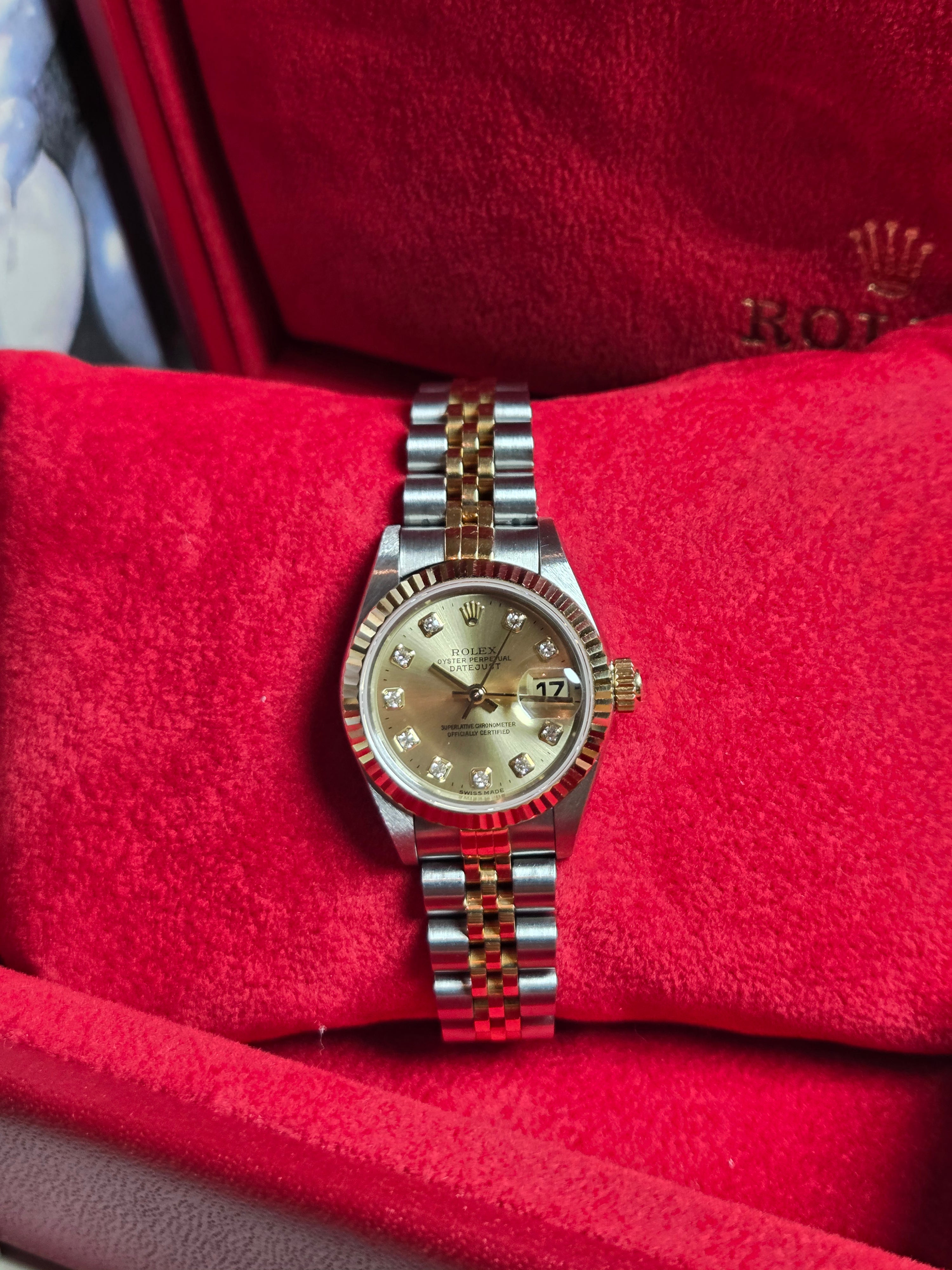 Rolex Lady Datejust 26 | Ref: 69173 | Champagne Big Diamond Dial | Un-polished | Full-Set |1997 | Excellent Condition!