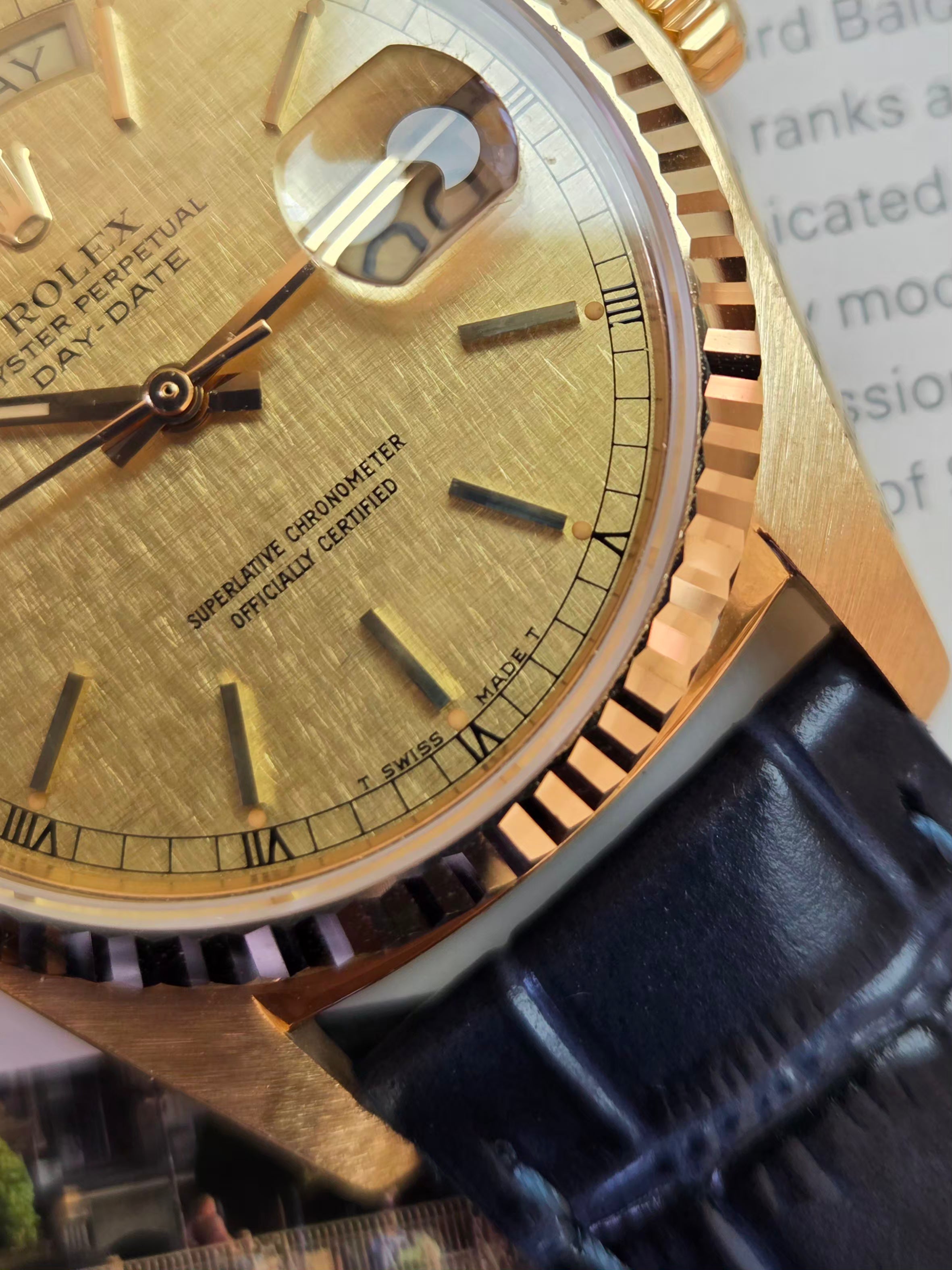 Rolex Day-Date 36 (Ref. 18038) – Striking Champagne Linen Dial!