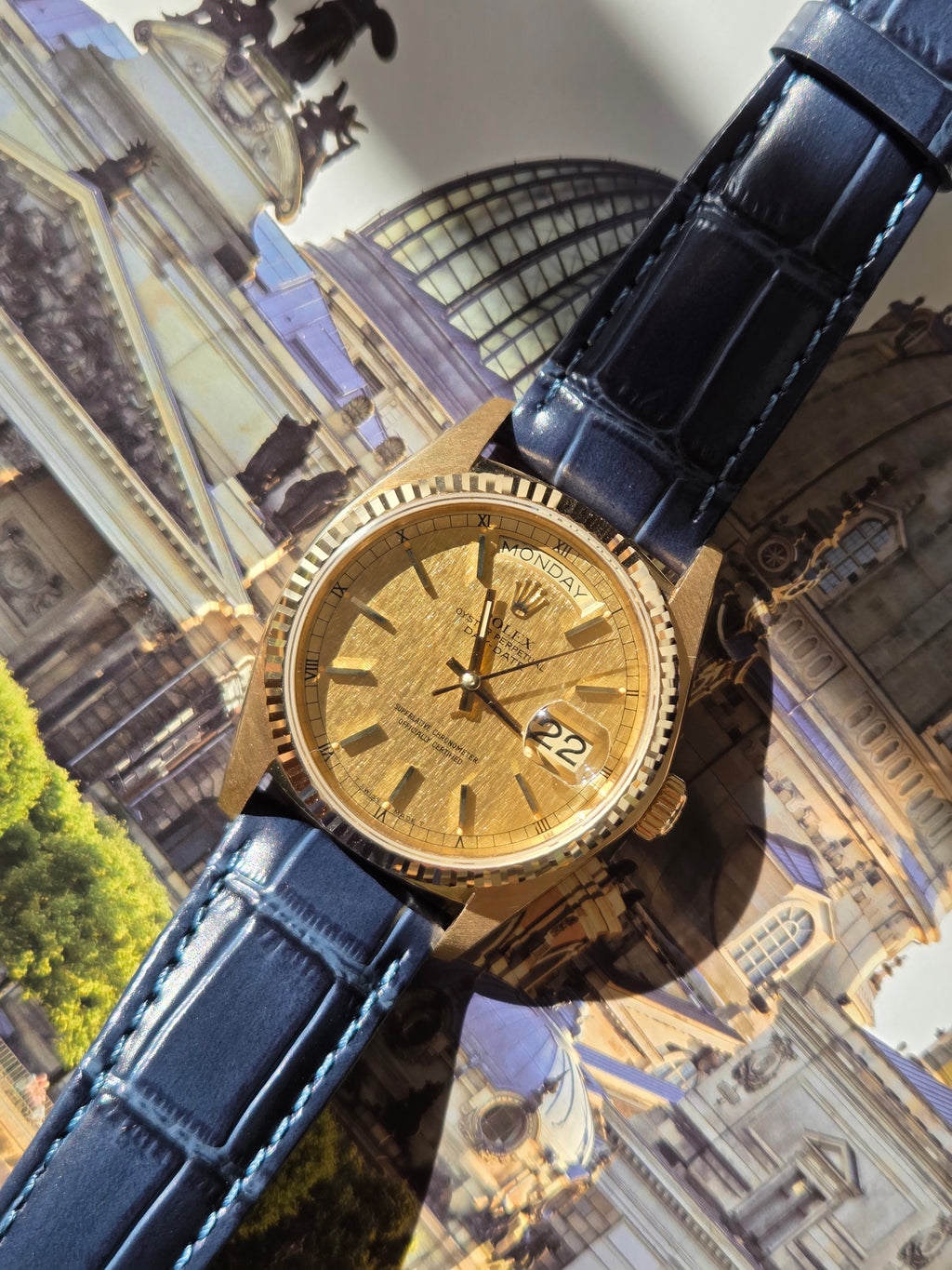 Rolex Day-Date 36 (Ref. 18038) – Striking Champagne Linen Dial!