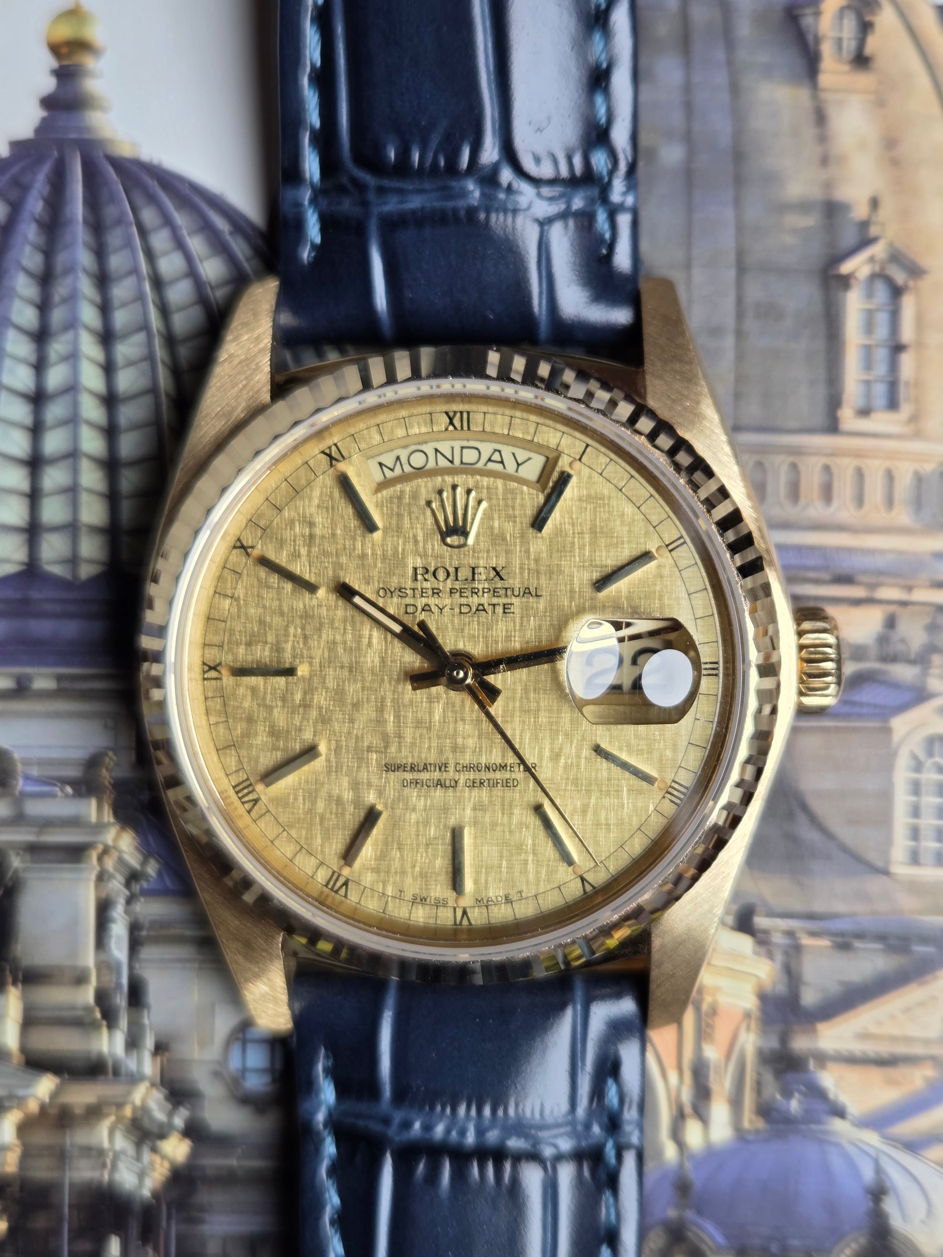 Rolex Day-Date 36 (Ref. 18038) – Striking Champagne Linen Dial!