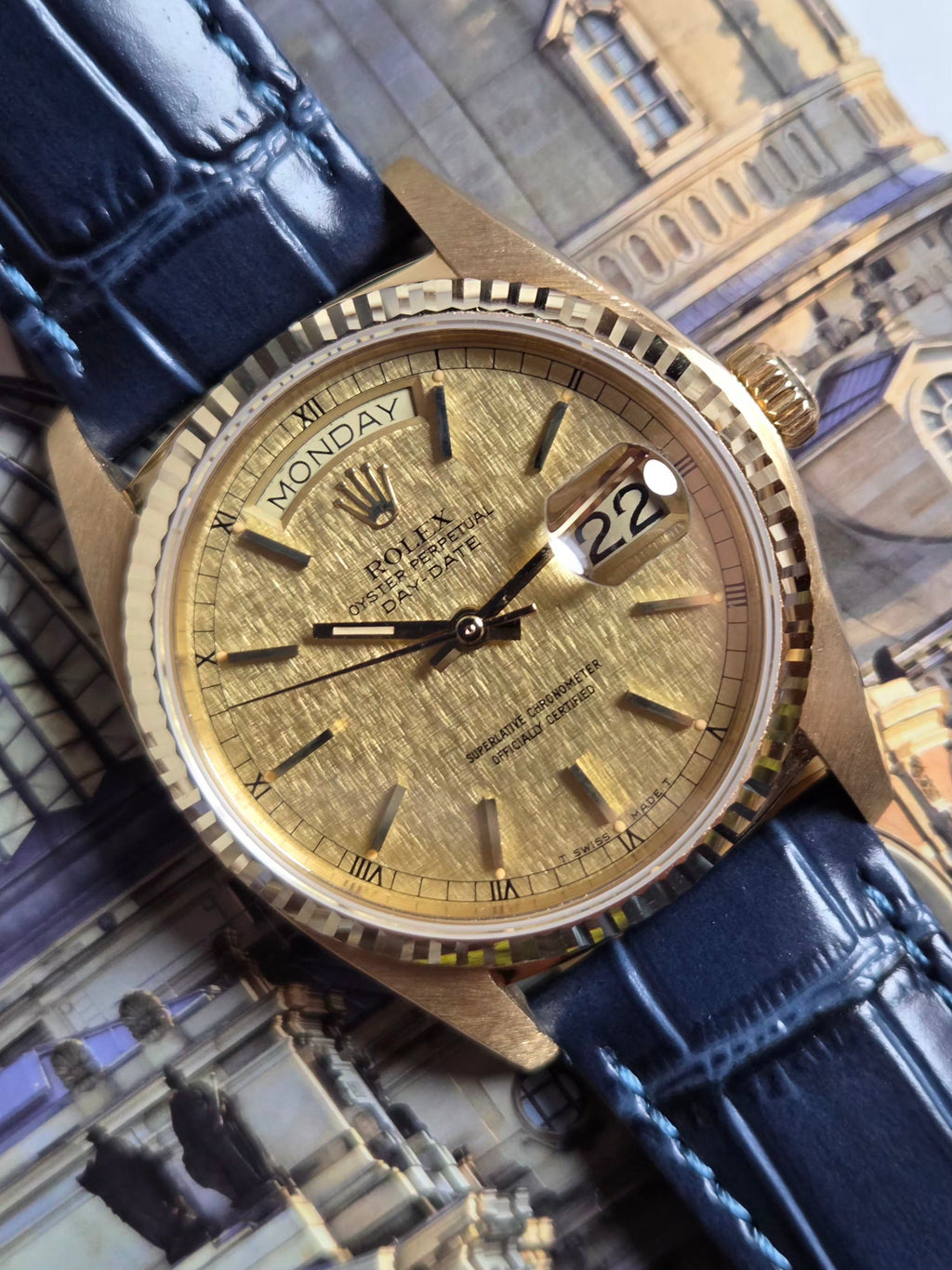 Rolex Day-Date 36 (Ref. 18038) – Striking Champagne Linen Dial!