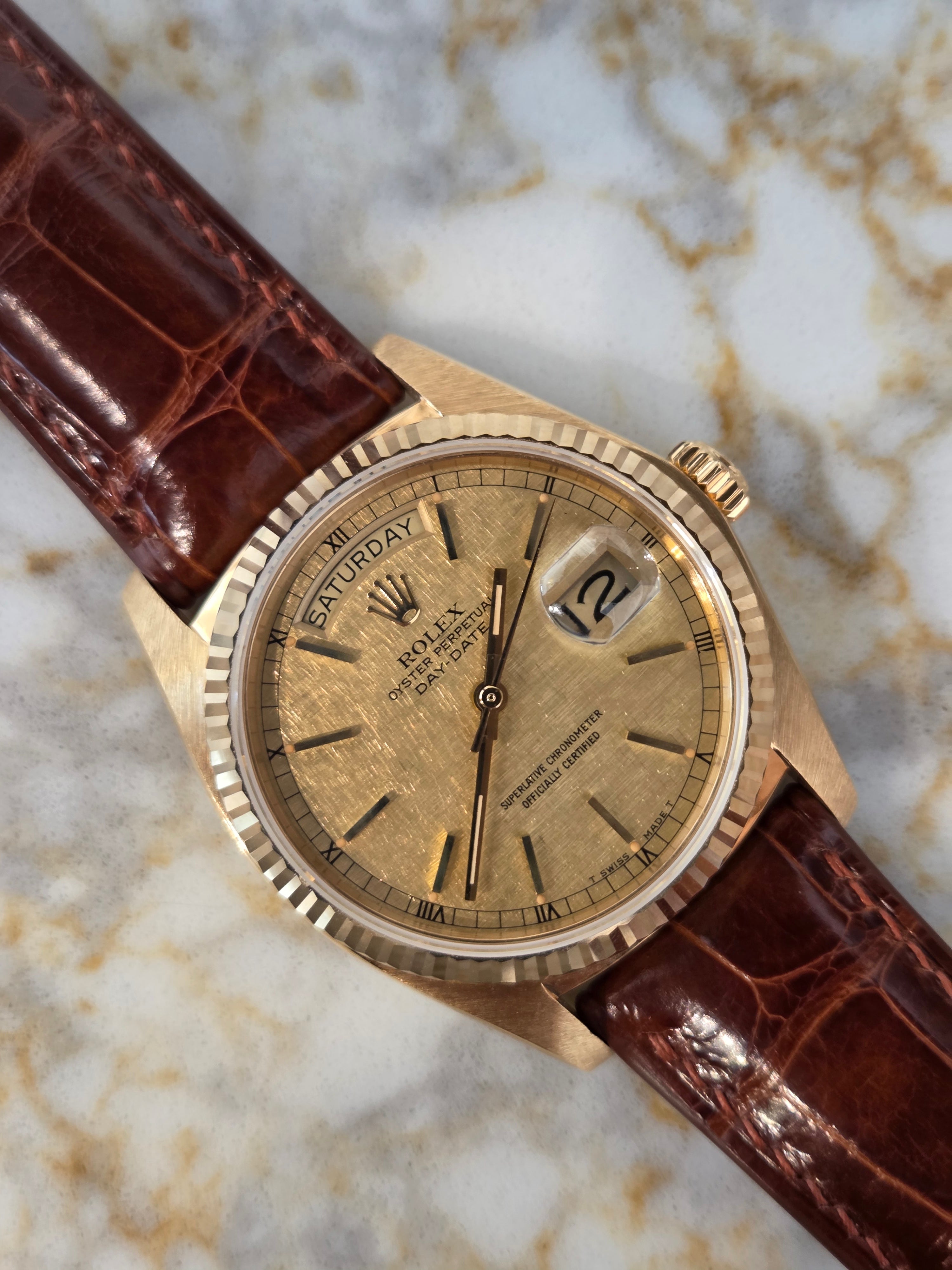 Rolex Day-Date 36 Ref. 18038 - Rare Linen Dial - 18K Yellow Gold - Single Quickset - Incredible Condition!