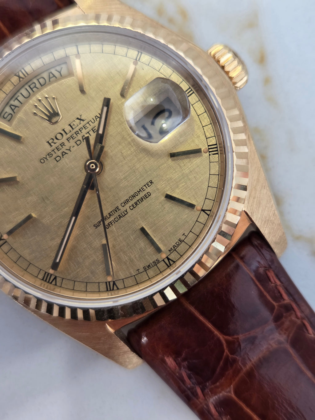 Rolex Day-Date 36 Ref. 18038 - Rare Linen Dial - 18K Yellow Gold - Single Quickset - Incredible Condition!