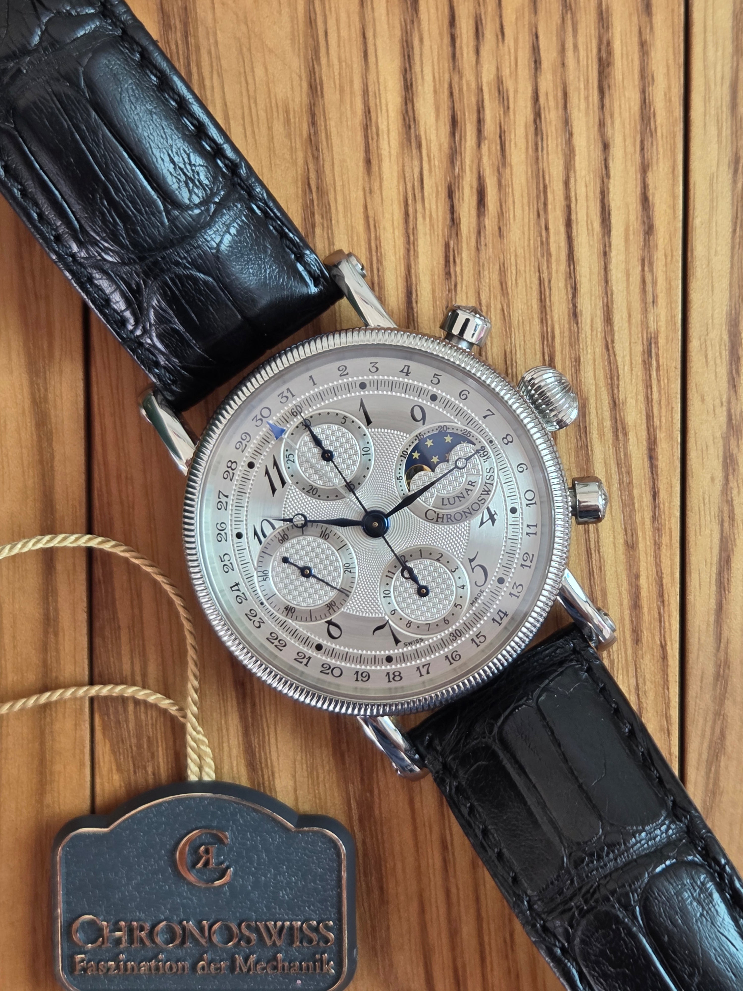 Chronoswiss Lunar Chronograph |silver guilloché dial / moon phase at 3 o'clock | Full-Set 2006 📜