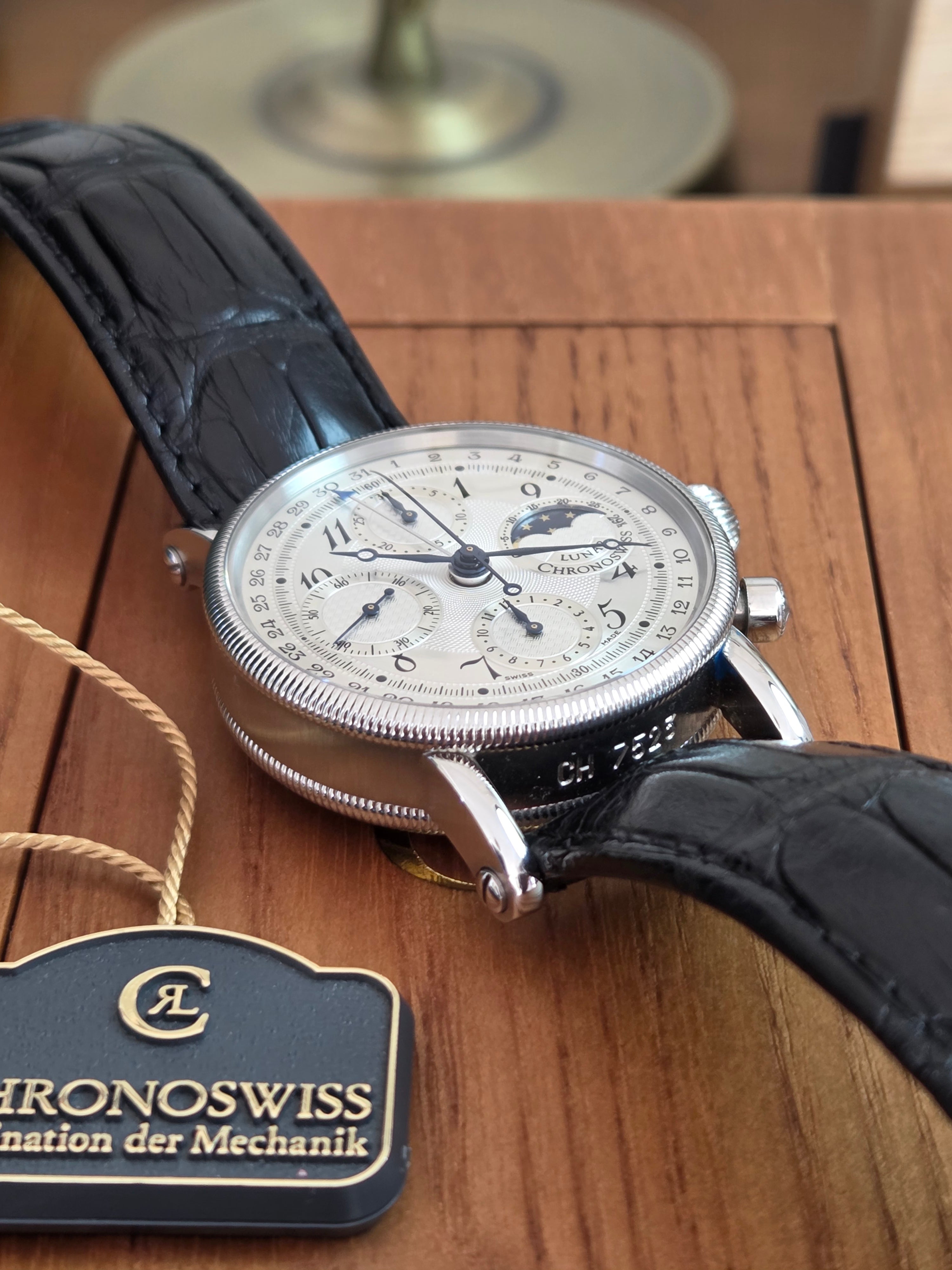 Chronoswiss Lunar Chronograph |silver guilloché dial / moon phase at 3 o'clock | Full-Set 2006 📜