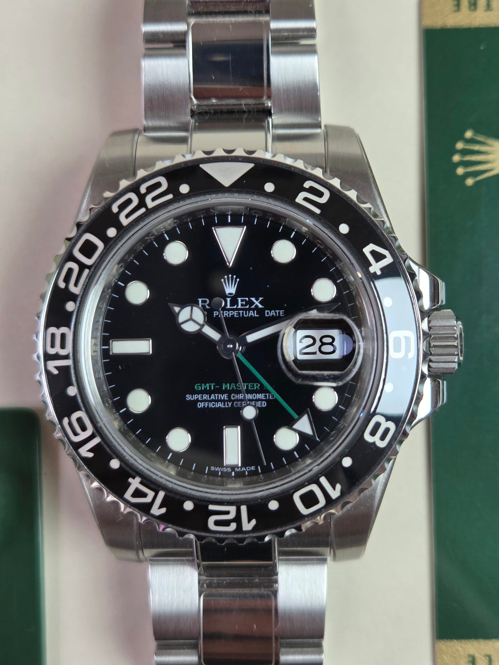 ROLEX GMT-MASTER II "Green Arrow" Complete with protective stickers, Box and Papers - 2009!