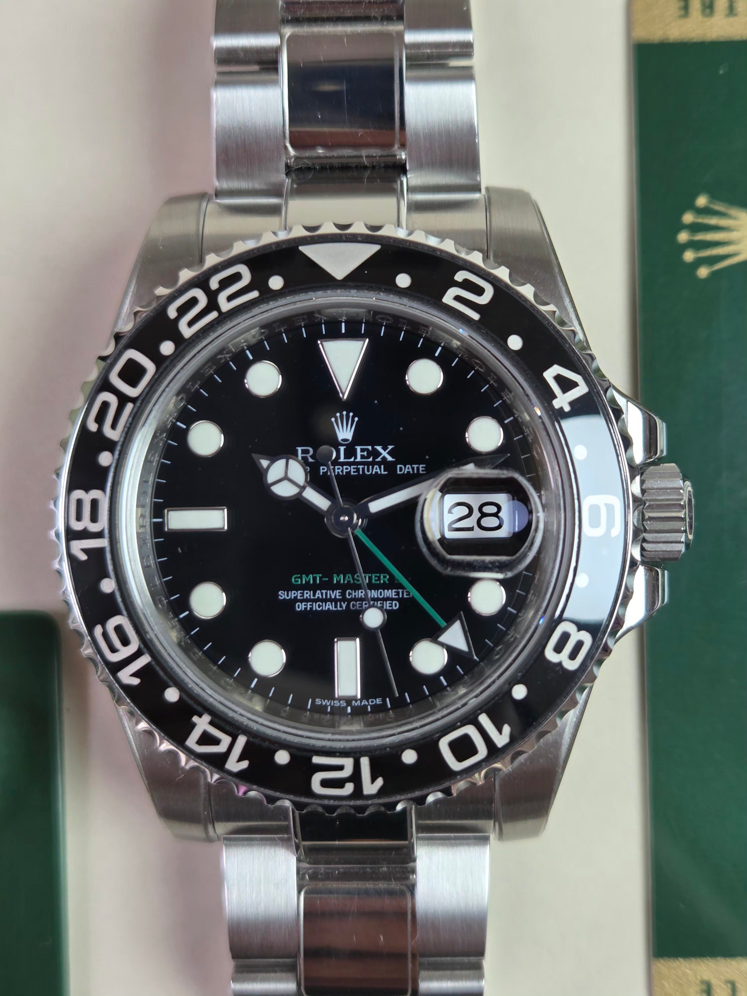 ROLEX GMT-MASTER II "Green Arrow" Complete with protective stickers, Box and Papers - 2009!