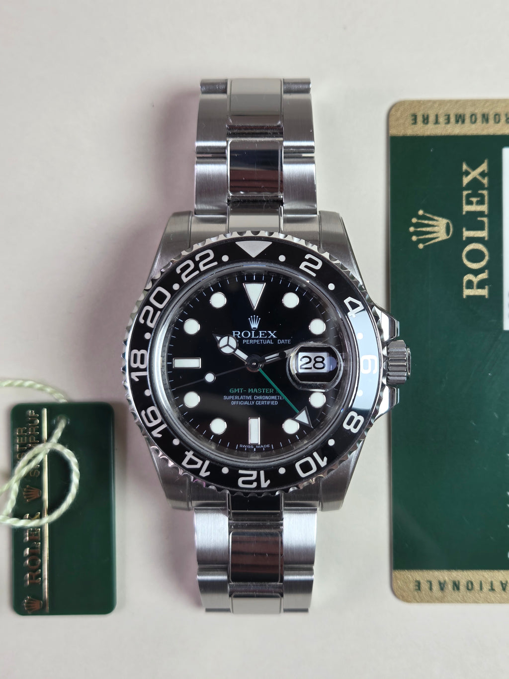 ROLEX GMT-MASTER II "Green Arrow" Complete with protective stickers, Box and Papers - 2009!