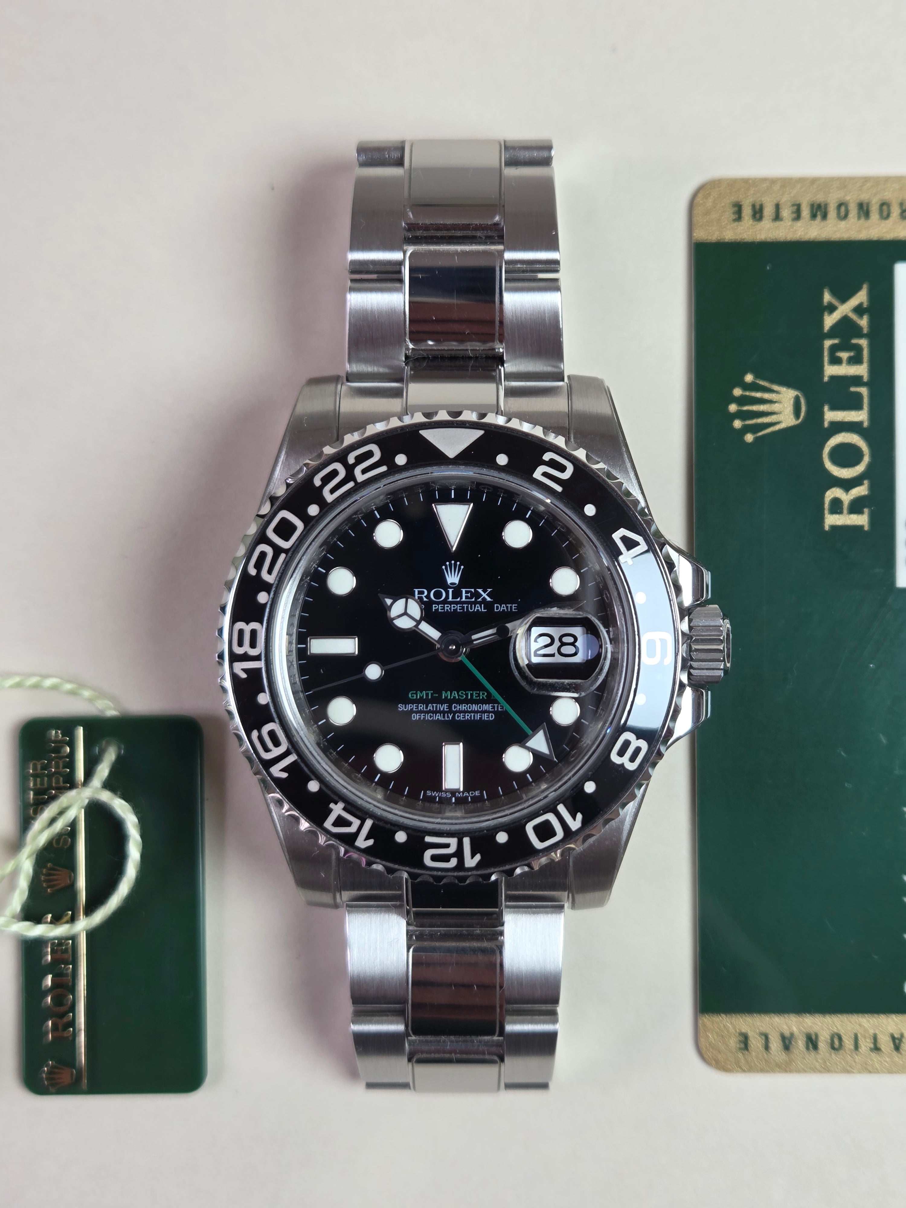 ROLEX GMT-MASTER II "Green Arrow" Complete with protective stickers, Box and Papers - 2009!