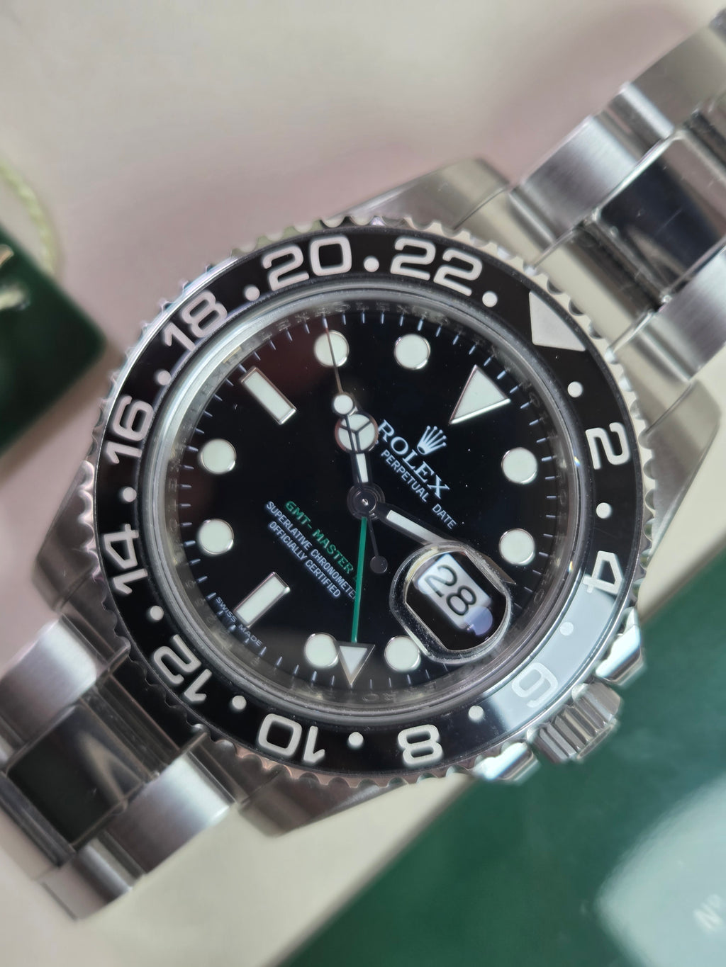 ROLEX GMT-MASTER II "Green Arrow" Complete with protective stickers, Box and Papers - 2009!