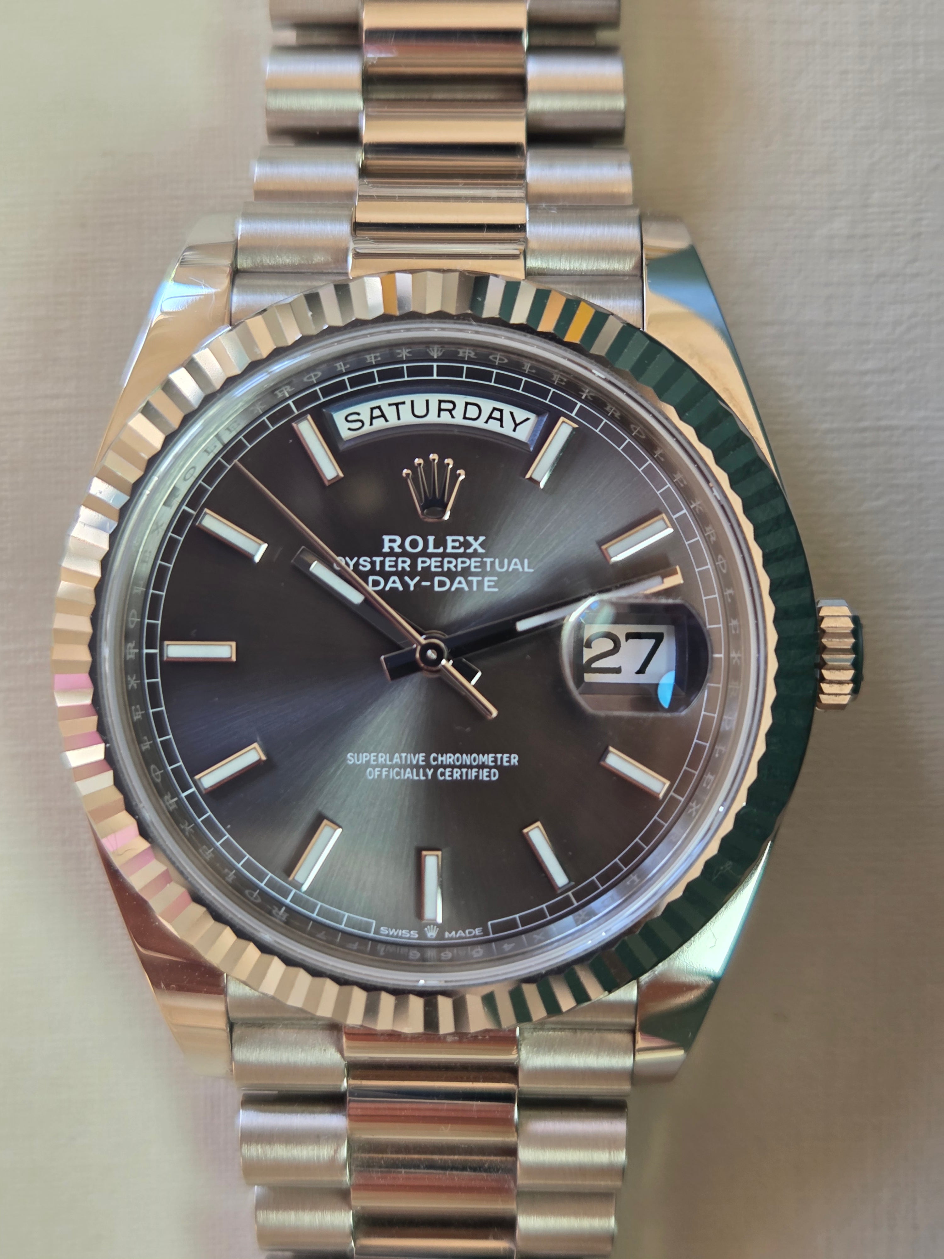 Rolex Day-Date 40 Ref. 228239 – Slate Dial (18k White Gold) – Full Set 2023