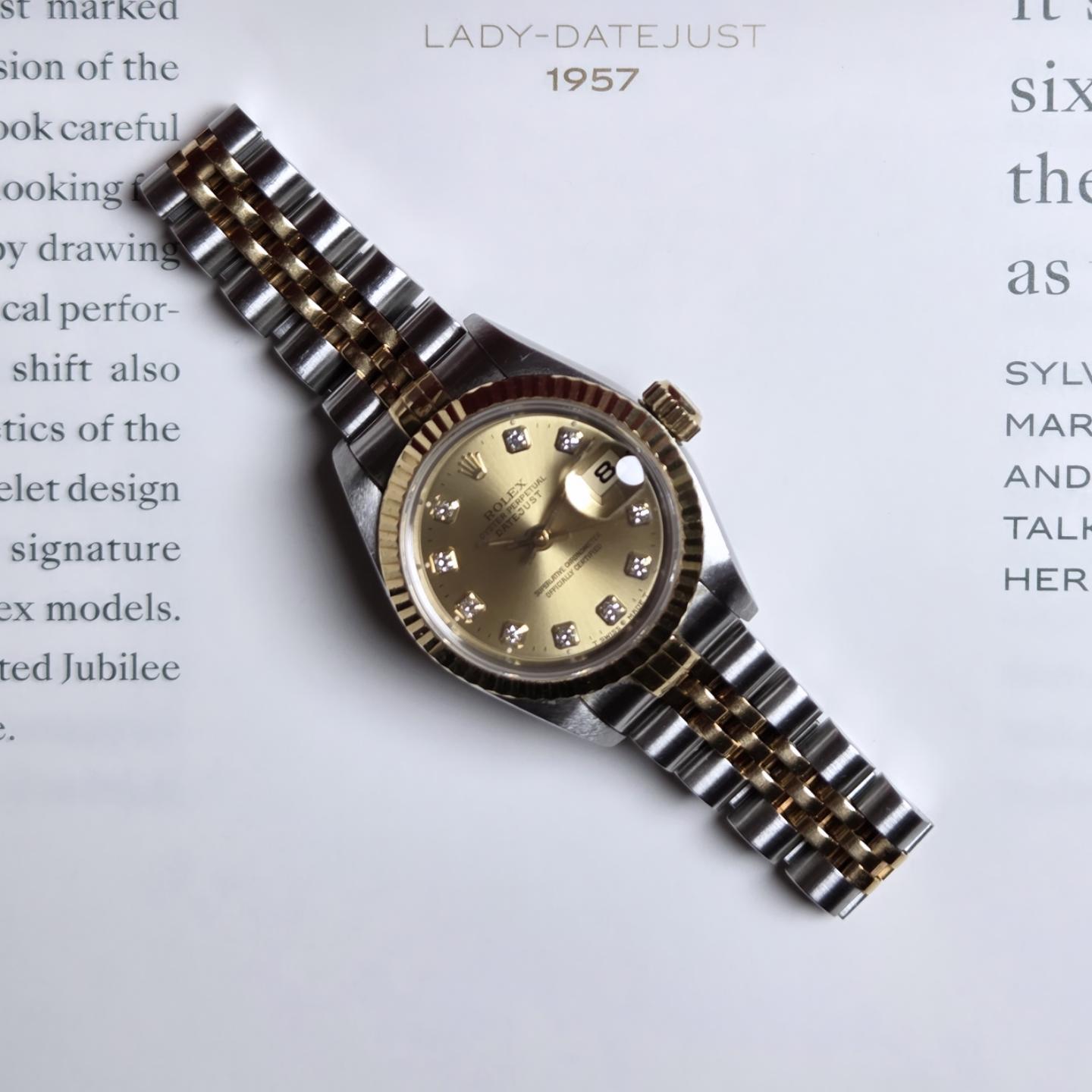 Rolex Lady-Datejust 26 (Ref. 69173) – Factory "Big Diamond" Champagne Dial - 1995 Box &amp; Papers!