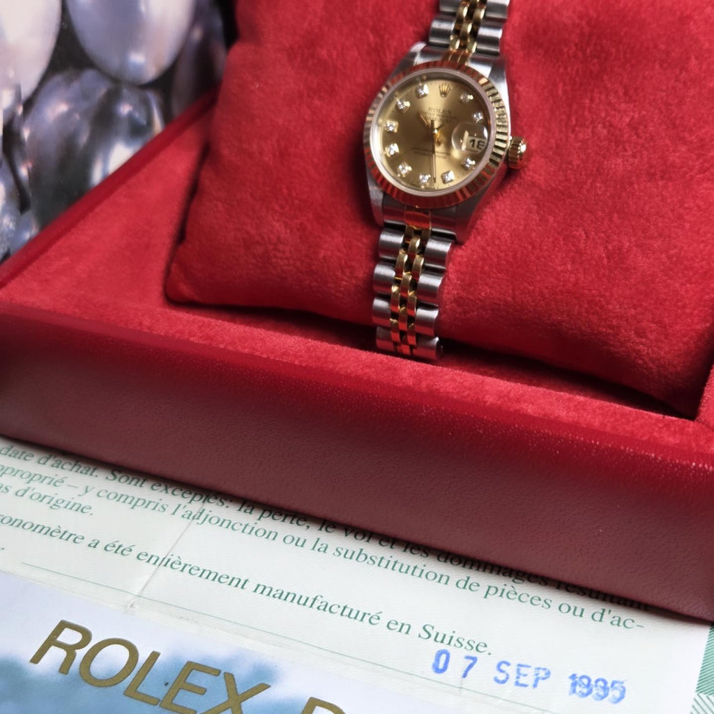 Rolex Lady-Datejust 26 (Ref. 69173) – Factory "Big Diamond" Champagne Dial - 1995 Box &amp; Papers!