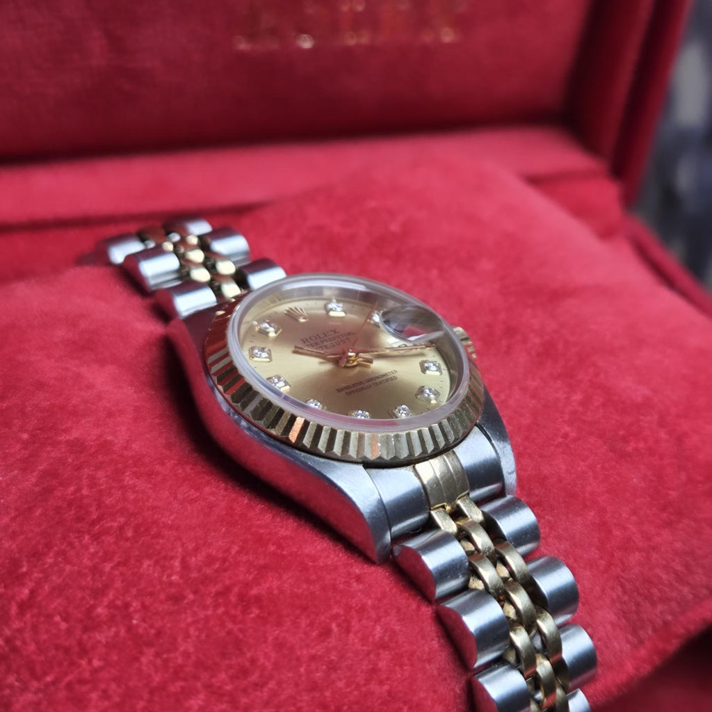 Rolex Lady-Datejust 26 (Ref. 69173) – Factory "Big Diamond" Champagne Dial - 1995 Box &amp; Papers!