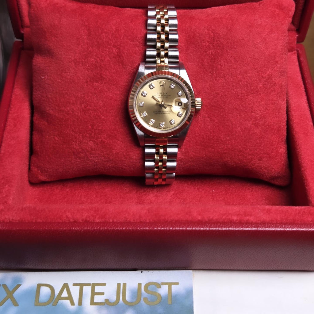 Rolex Lady-Datejust 26 (Ref. 69173) – Factory "Big Diamond" Champagne Dial - 1995 Box &amp; Papers!