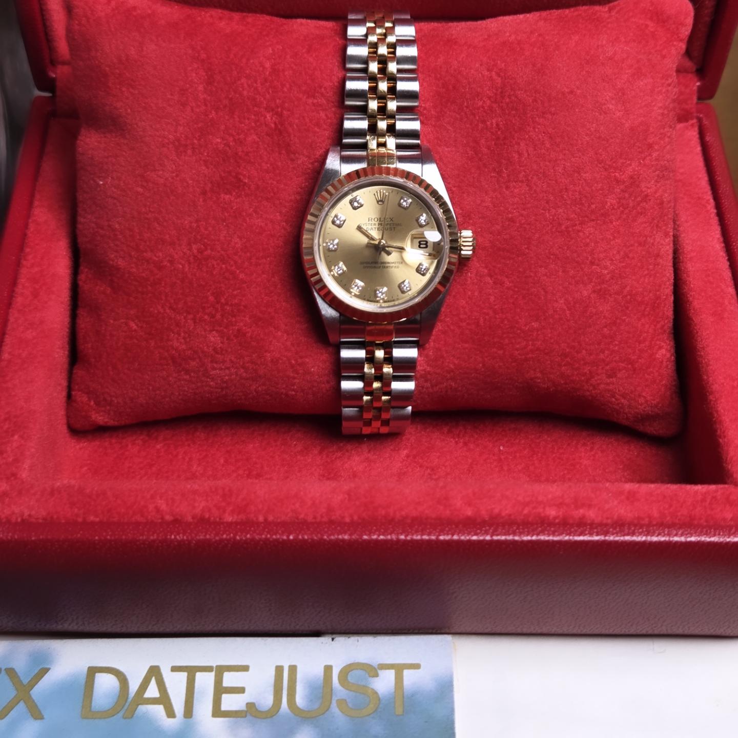 Rolex Lady-Datejust 26 (Ref. 69173) – Factory "Big Diamond" Champagne Dial - 1995 Box &amp; Papers!