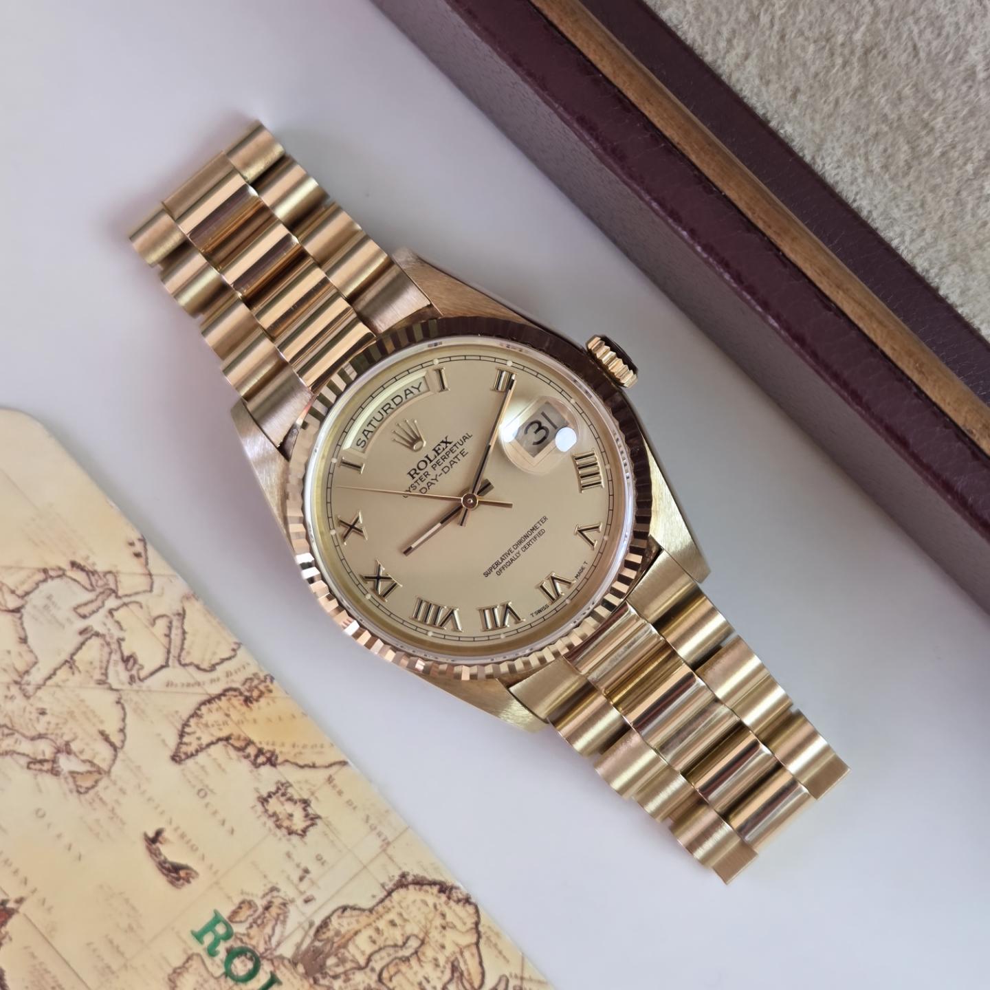 Rolex Day-Date 36 "President" 18238 | Solid 18k Gold | Rare Roman Numeral Dial – Unpolished w/ Original Purchase receipt including Box & Papers Dated 1993 📜