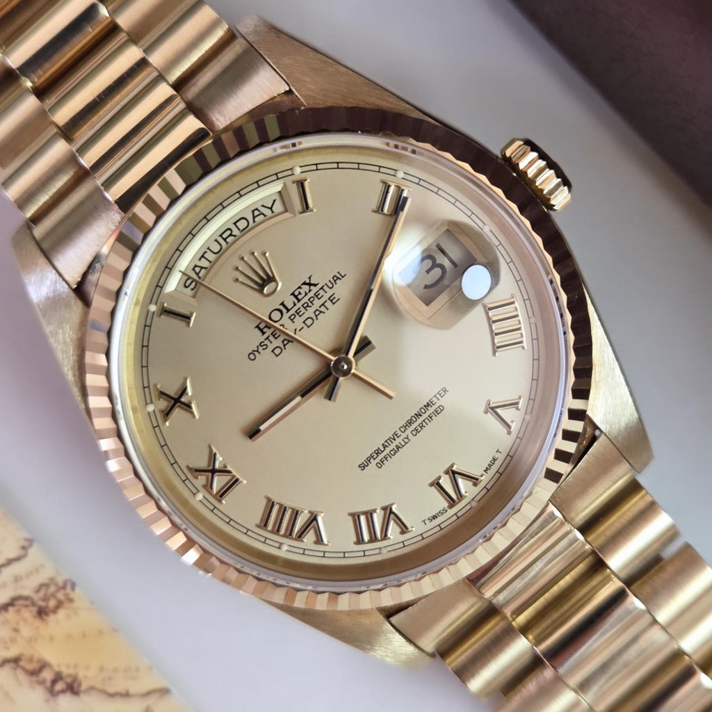 Rolex Day-Date 36 "President" 18238 | Solid 18k Gold | Rare Roman Numeral Dial – Unpolished w/ Original Purchase receipt including Box & Papers Dated 1993 📜