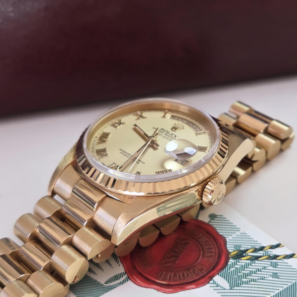 Rolex Day-Date 36 "President" 18238 | Solid 18k Gold | Rare Roman Numeral Dial – Unpolished w/ Original Purchase receipt including Box & Papers Dated 1993 📜