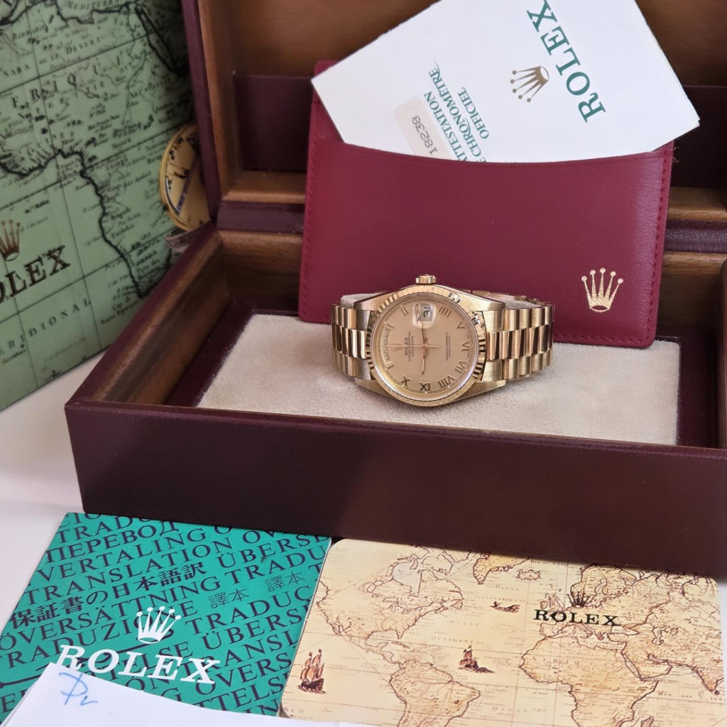 Rolex Day-Date 36 "President" 18238 | Solid 18k Gold | Rare Roman Numeral Dial – Unpolished w/ Original Purchase receipt including Box & Papers Dated 1993 📜