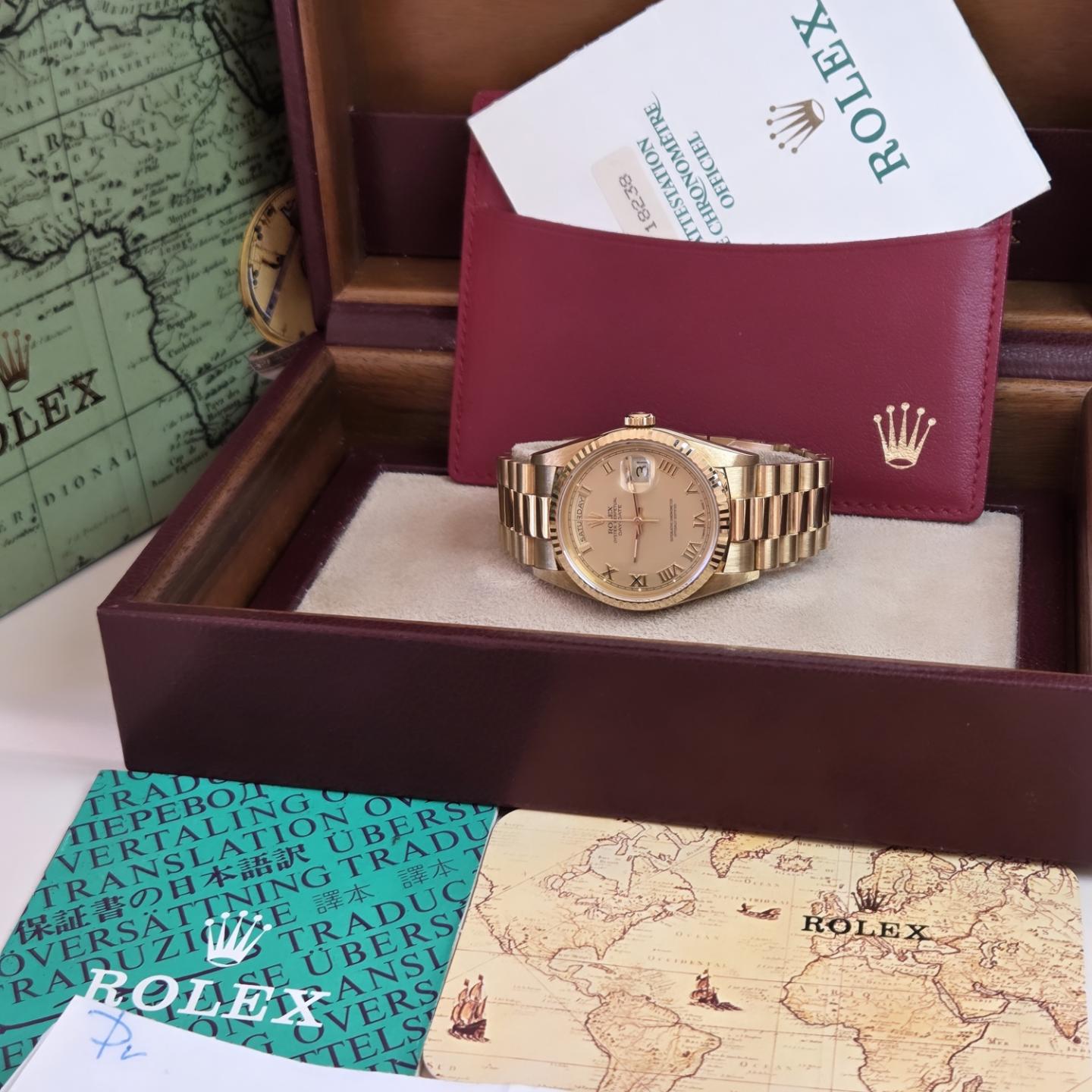 Rolex Day-Date 36 "President" 18238 | Solid 18k Gold | Rare Roman Numeral Dial – Unpolished w/ Original Purchase receipt including Box & Papers Dated 1993 📜