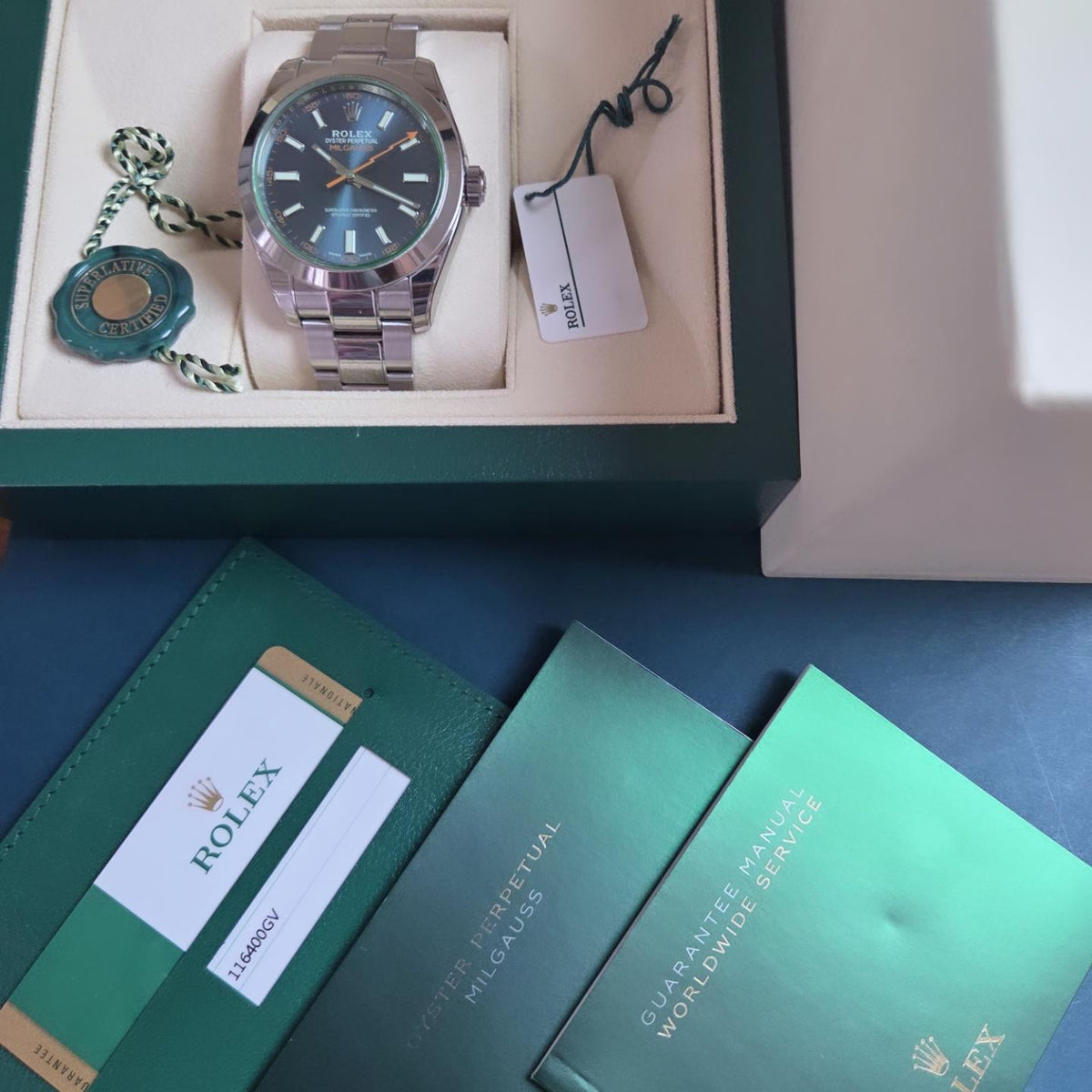 Rolex Milgauss "Z-Blue" 116400GV – Complete Set 2019 - Like New w/ Original Stickers and Protection film