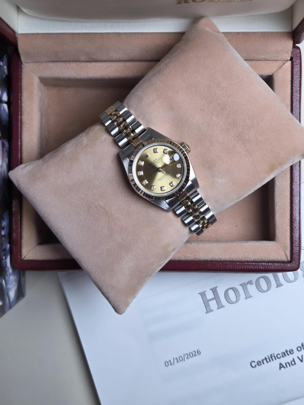 Rolex Lady-Datejust 26mm Two-Tone (Ref. 69173) – 1996 – Big Diamond Dial – With Rolex Box and Horologist Authentication Certificate!