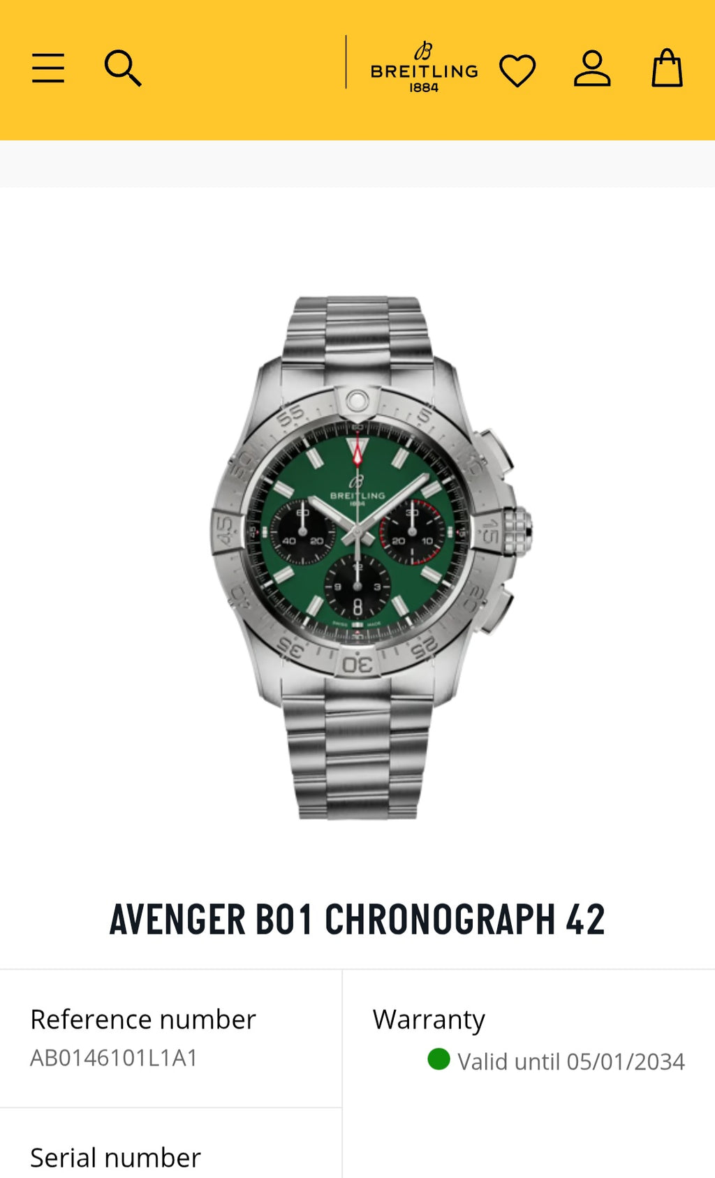 Breitling Avenger B01 Chronograph 42 | Green Dial | Ref: AB0146 | 2026 | warranty till 2034!